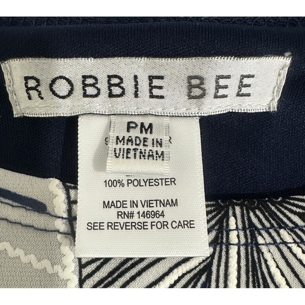 Robbie Bee Dress Women's PM Medium Navy Blue White Hawaiian Floral Stretch Midi - Picture 2 of 11